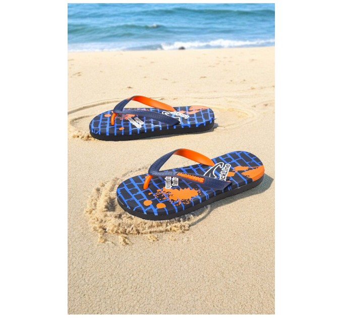 Вьетнамки женские пена черно-синего цвета с надписью 204391L