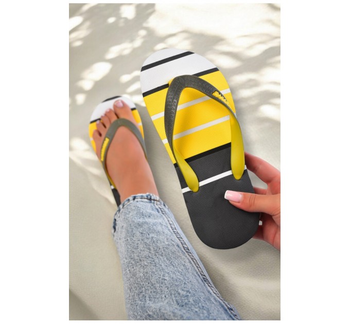 Вьетнамки женские пена черно-желтого цвета в полоску 204392L