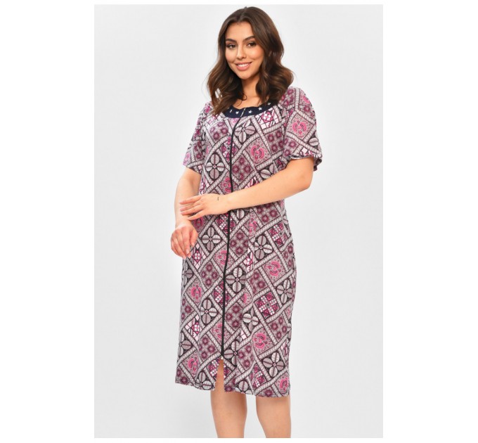 Халат жіночий батальний рожевого кольору з принтом 204610L