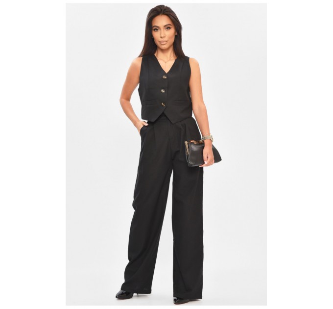 Костюм женский однотонный черного цвета 204995L