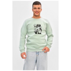 Світшот чоловічий на флісі м'ятного кольору з принтом 205021L