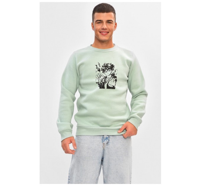 Світшот чоловічий на флісі м'ятного кольору з принтом 205021L
