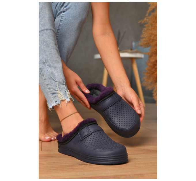 Сабо жіночі піна на хутрі синього кольору 205254L