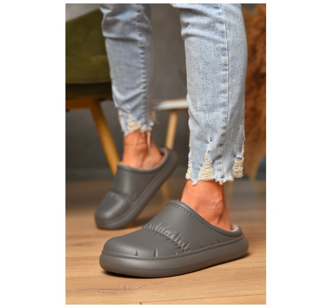 Калоші жіночі без задника утеплені сірого кольору 205557L