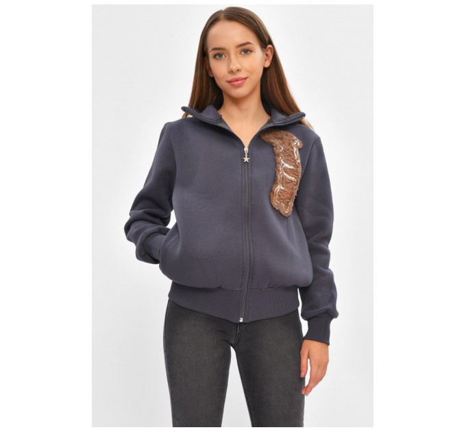 Кофта підліткова на флісі для дівчинки темно-синього кольору 205840L