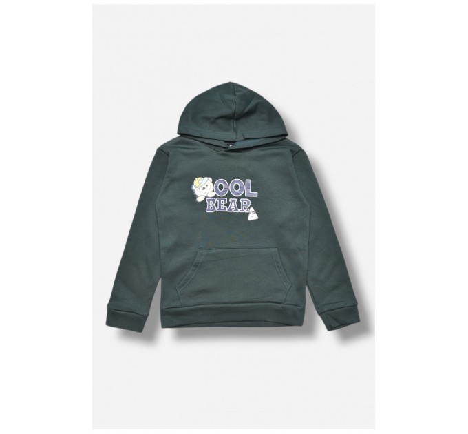 Світшот дитячий для хлопчика на флісі темно-зеленого кольору 206019L