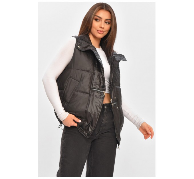 Женская жилетка однотонная черного цвета 206119L