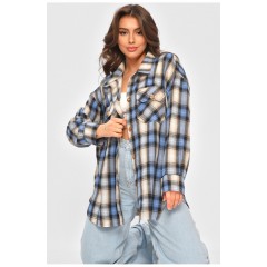 Сорочка жіноча батальна синього кольору з принтом 206163L