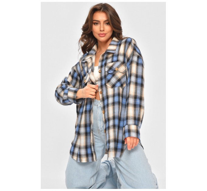 Сорочка жіноча батальна синього кольору з принтом 206163L