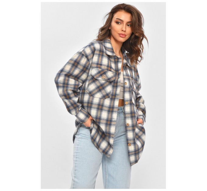 Сорочка жіноча батальна синього кольору з принтом 206164L