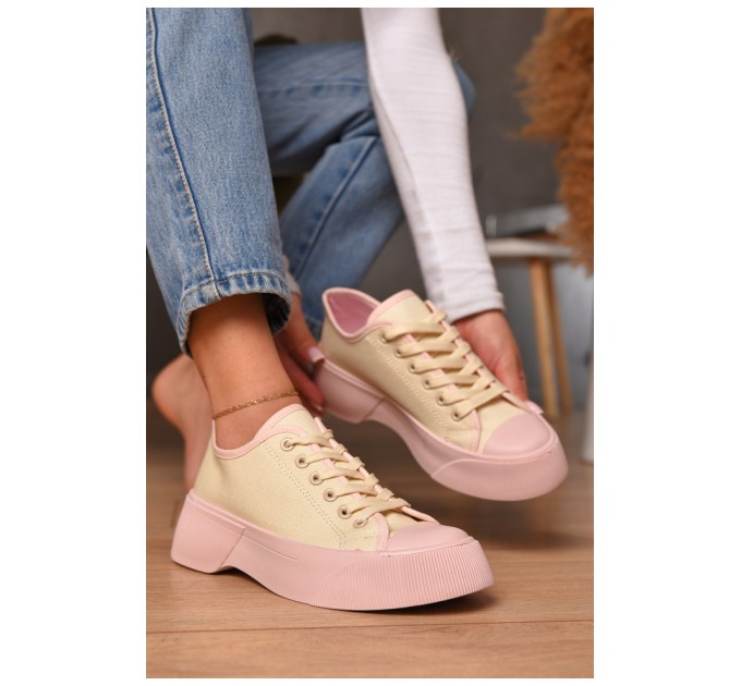 Кеды женские бежевого цвета на шнуровке 206205L