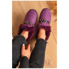 Тапочки женские на меху фиолетового цвета 206297L