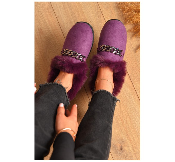Тапочки женские на меху фиолетового цвета 206297L