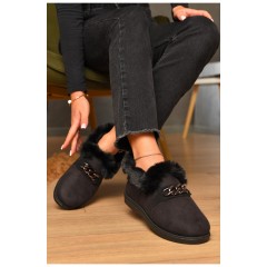 Тапочки женские на меху черного цвета 206300L