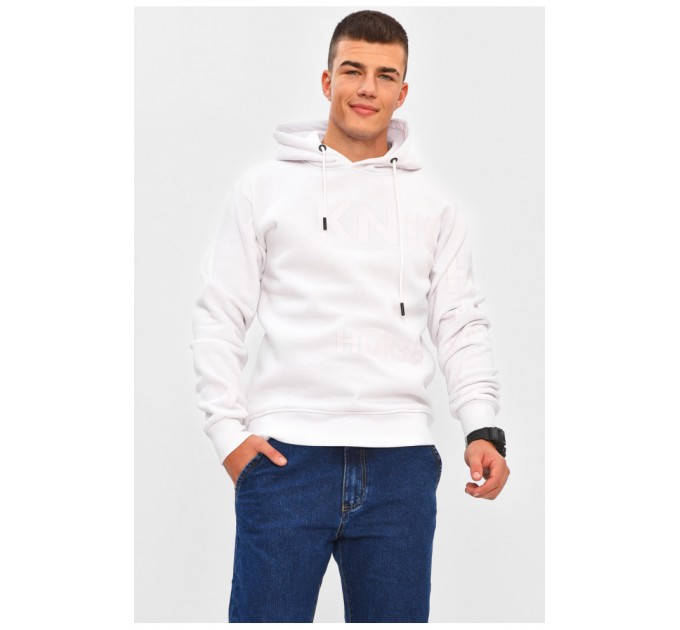 Худі чоловічі на флісі білого кольору з принтом 206444L