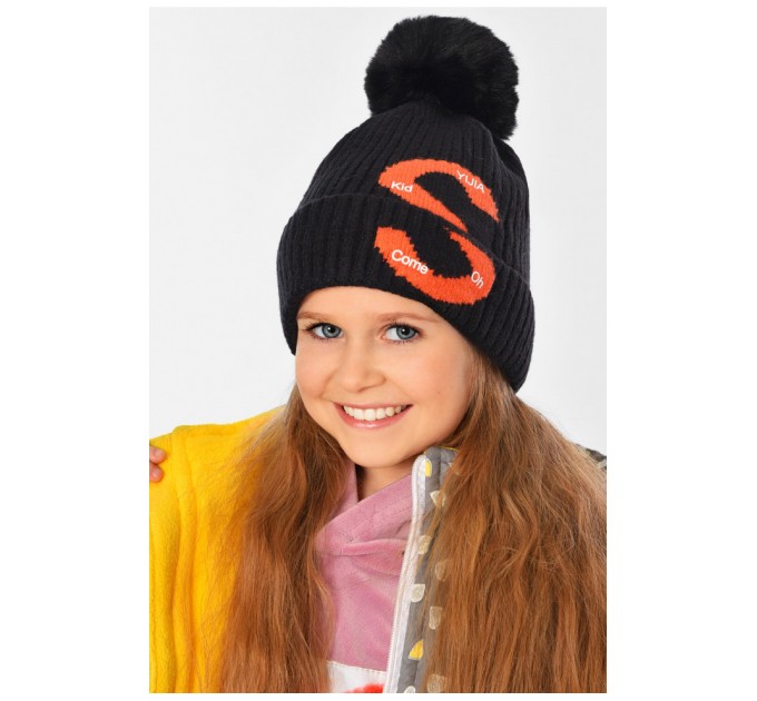 Шапка дитяча тепла чорного кольору на 8-10 років 153087L