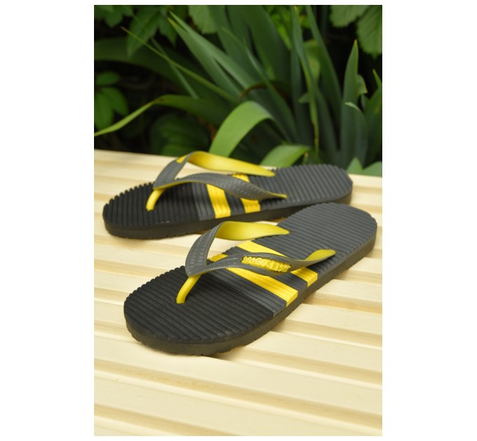 Вьетнамки мужские черного цвета в желтую полоску 159715L