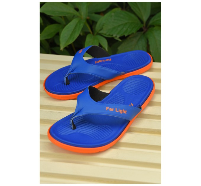 В`єтнамки чоловічі синього кольору з помаранчевою підошвою 160077L