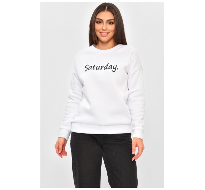 Женский батник на флисе белого цвета с надписью 168775L.