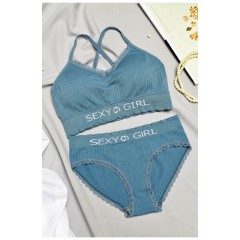 Комплект жіночий синього кольору чашка В 169408L