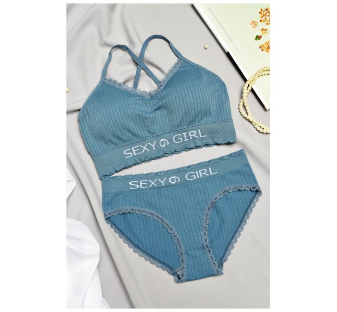 Комплект жіночий синього кольору чашка В 169408L