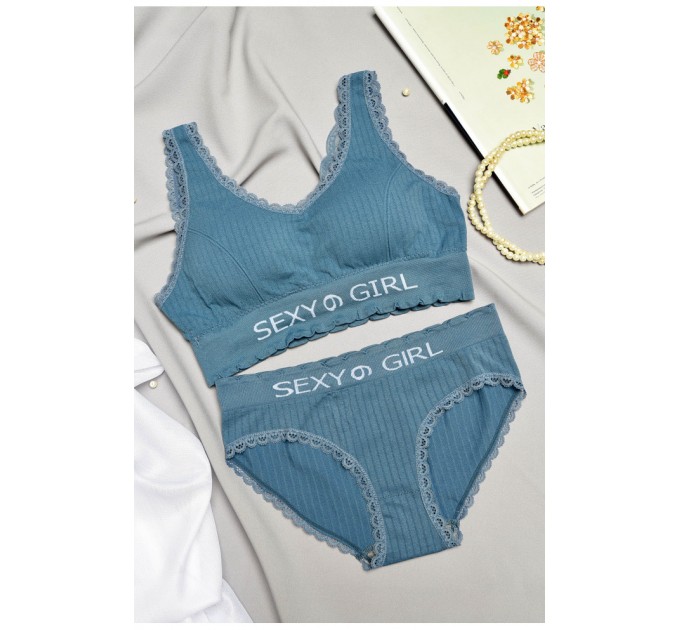 Комплект жіночий синього кольору чашка В 169438L