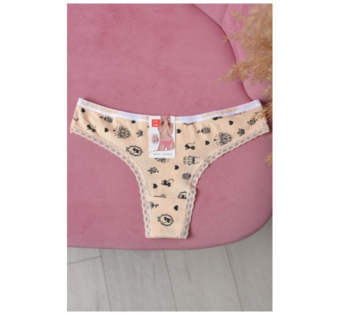 Стрінги жіночі з принтом бежевого кольору 169683L