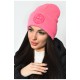 Шапка жіноча на флісі з відворотом рожевого кольору 170488L