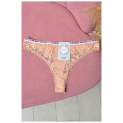 Стрінги жіночі з гіпюровими вставками бежевого кольору 171602L