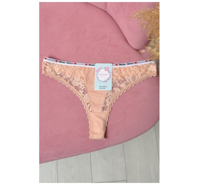 Стрінги жіночі з гіпюровими вставками бежевого кольору 171602L