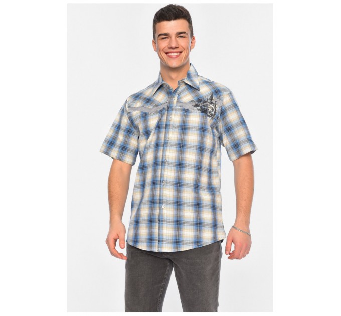 Сорочка чоловіча напівбатальна в клітинку блакитного кольору 172014L