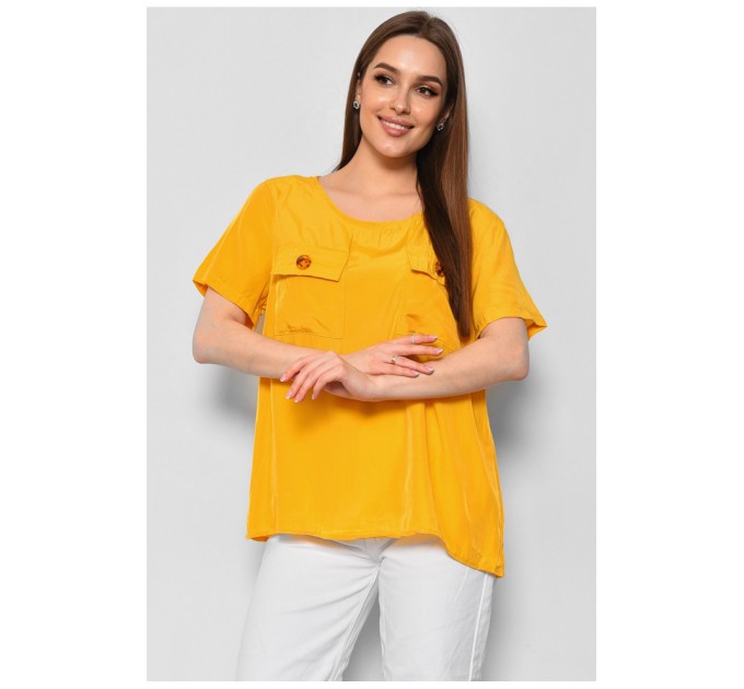 Блуза жіноча з коротким рукавом гірчичного кольору 176171L