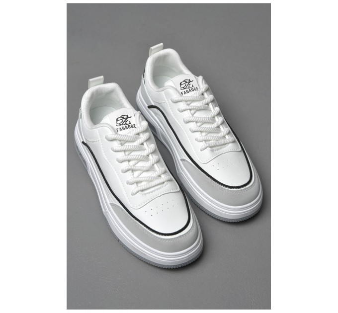 Кросівки чоловічі біло-сірого кольору на шнурівці 177216L