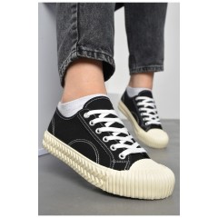 Кеди жіночі текстильні чорного кольору на шнурівці 178895L