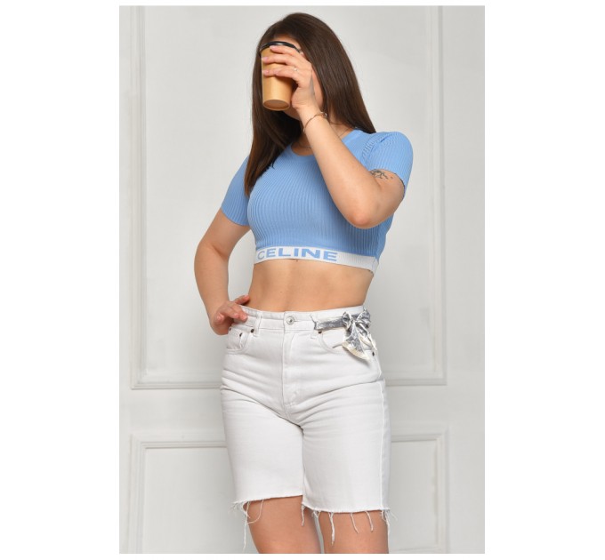 Футболка жіноча в рубчик блакитного кольору 180011L