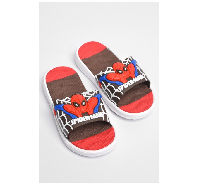 Шльопанці дитячі для хлопчика коричневого кольору з людиною-павуком 181121L