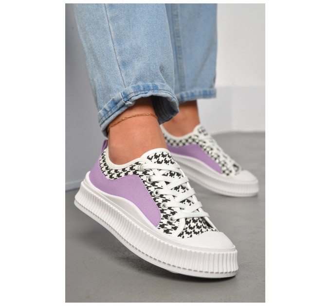 Кеды женские сиреневого цвета на шнуровке текстиль 184107L.