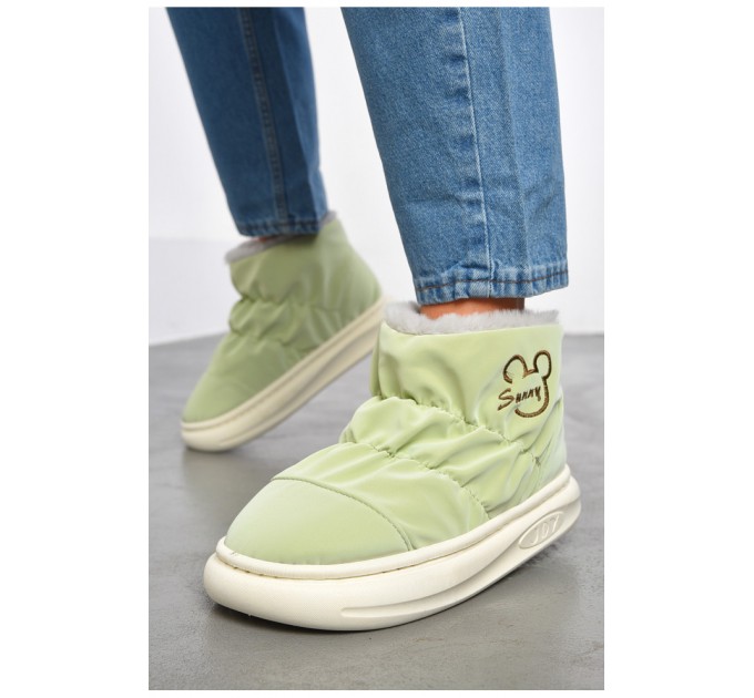 Дутики жіночі на хутрі зеленого кольору 184611L