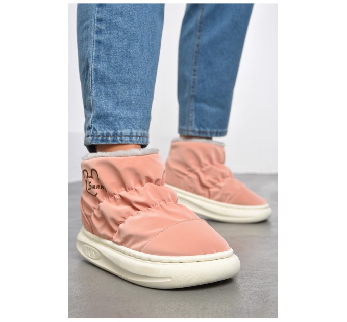 Дутики жіночі на хутрі рожевого кольору 184613L