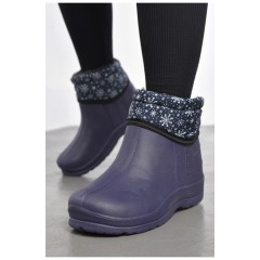 Дутики женские на меху темно-синего цвета в снежинке 185434L