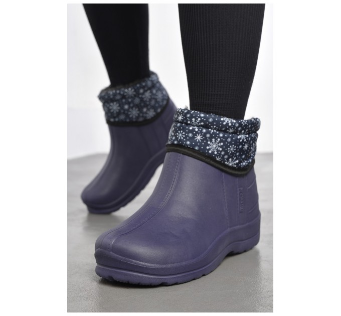 Дутики женские на меху темно-синего цвета в снежинке 185434L