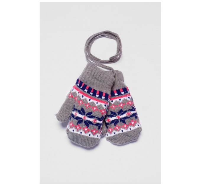 Перчатки детские утепленные серого цвета с рисунком 186507L