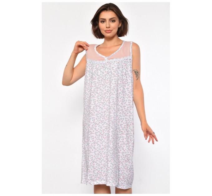 Нічна сорочка напівбатальна жіноча білого кольору з квітковим принтом 186984L