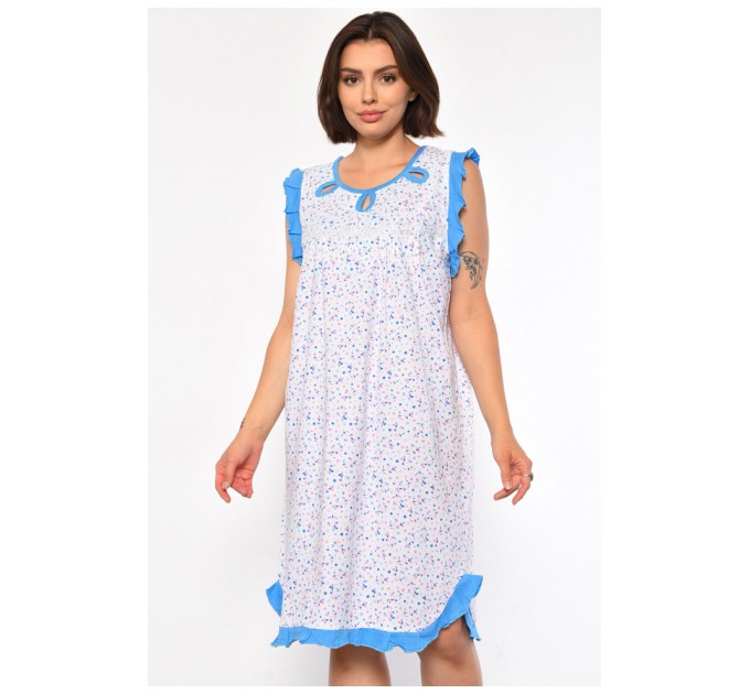 Ночная рубашка женская полубатальная белого цвета с цветочным принтом 186990L