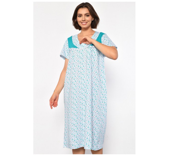 Ночная рубашка женская полубатальная белого цвета с цветочным принтом 186998L