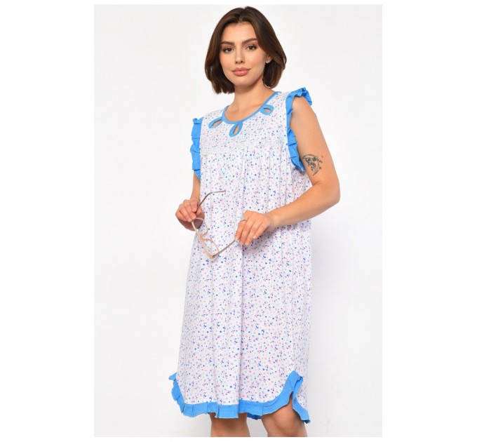 Нічна сорочка напівбатальна жіноча білого кольору з квітковим принтом 187003L