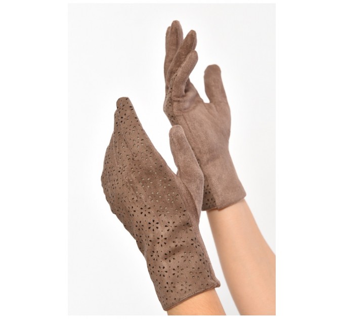 Перчатки женские текстильные сенсорные коричневого цвета 187511L