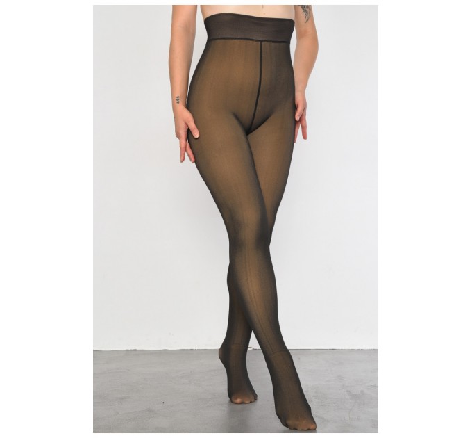 Колготки женские на искусственном меху имитация кожи черно-бежевого цвета 3000D 187651L