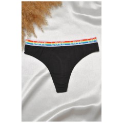 Стрінги жіночі бавовняні з написом чорного кольору 188689L