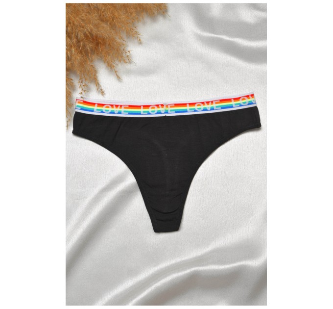 Стрінги жіночі бавовняні з написом чорного кольору 188689L